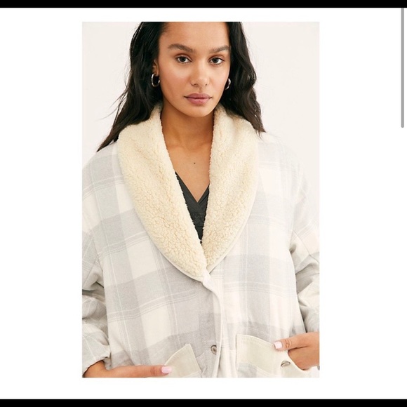 NWOT Free people Woodlands plaid Sherpa jacket - Picture 2 of 4